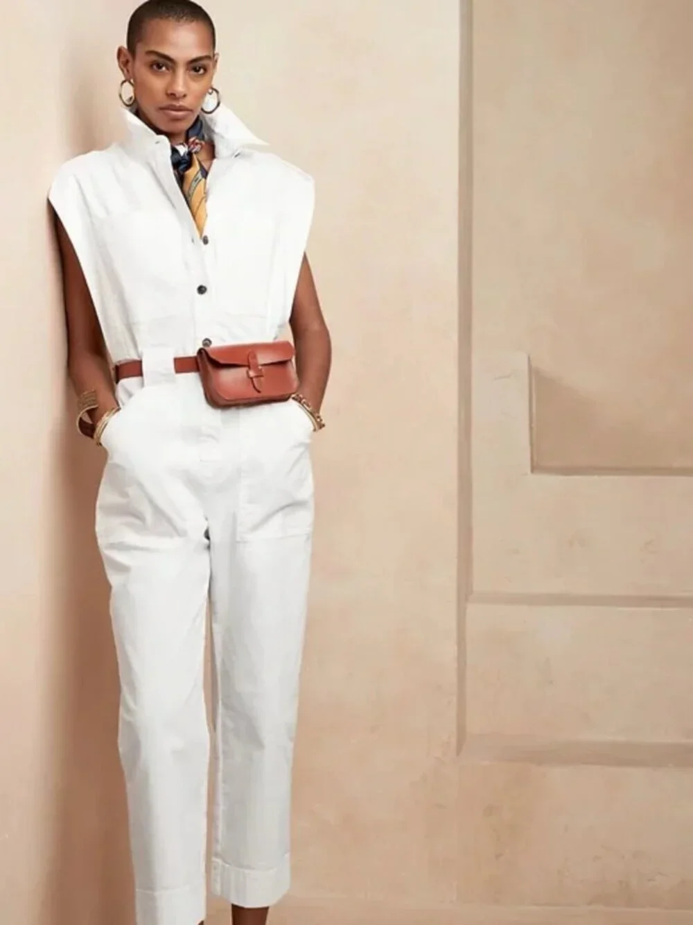 BANANA REPUBLIC Utility Jumpsuit in White Linen-Blend XS
